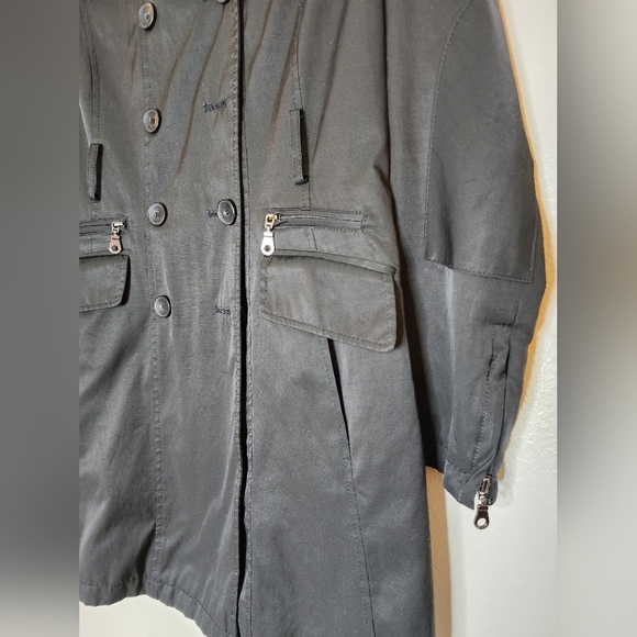 Dkny Black Trench Coat Classic Tailored Design Double Breasted Military Zippers - Picture 14 of 16